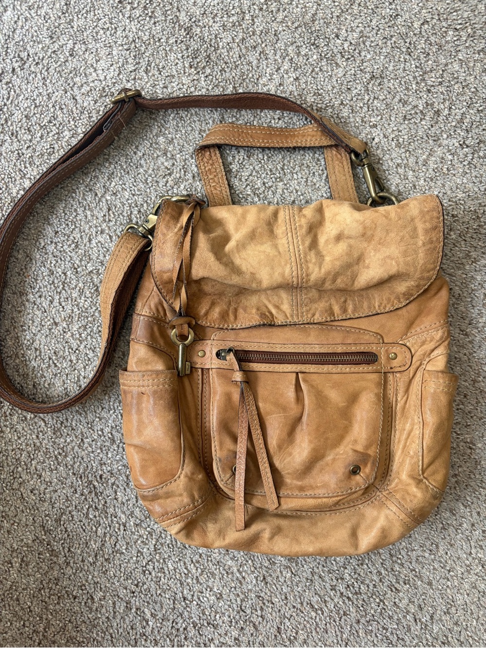 Fossil Tan Leather Crossbody Bag